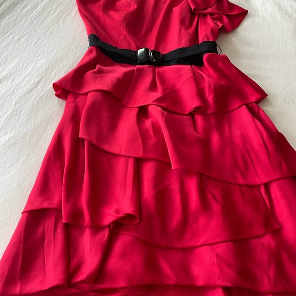 BCBG Max Azria red satin tiered one shoulder party dress! Size 6. - Picture 4 of 5